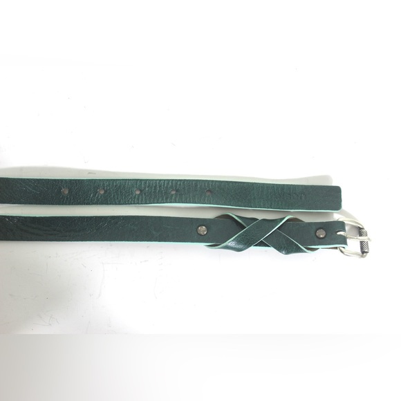 1980’s OLSEN Dark Green Leather Belt with Infinity Crossed Keeper Loop Silver - Picture 6 of 10
